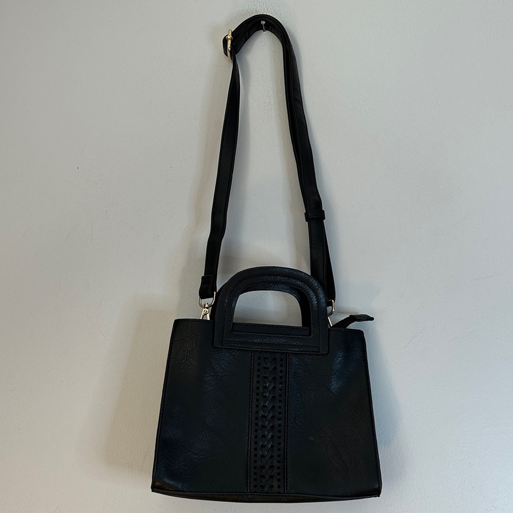 Black Small Handbag adjustable Crossbody strap faux leather
